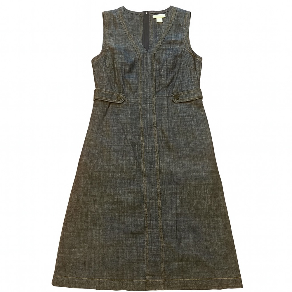 Liz Claiborne Sleeveless Denim A-Line Midi Dress Small Belted Cotton